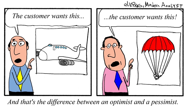 Humor - Cartoon: The Optimist BA vs. the Pessimist BA